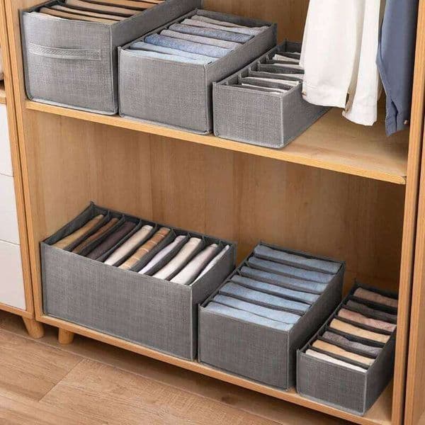 Foldable Closet Organizer with Dividers Fabric Storage Box for Jeans Clothes Underwear Space Saving Drawer Bin Stackable Design 26N0108