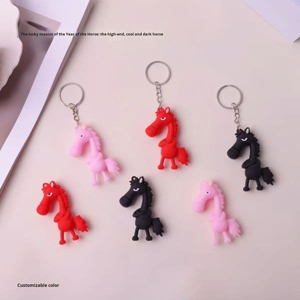 Cool Black Horse 2026 Year of the Horse Mascot Silicone Keychain Pendant Bag Charm 260107