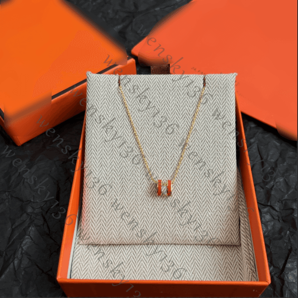 New H necklace women's sterling silver light luxury enamel letter pendant mini niche clavicle chain Valentine's Day gift