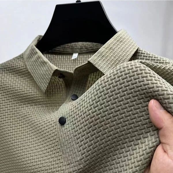 2025 Mens Business Casual Short Sleeved Bone Flower Solid Color POLO Shirt Fashion Breathable Comfortable Summer Versatile Top 260120BANJIA