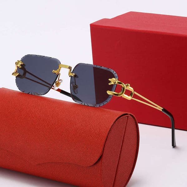 The new Kaga diamond-cut edge fashionable copper-colored leopard-head frameless sunglasses feature UV protection.