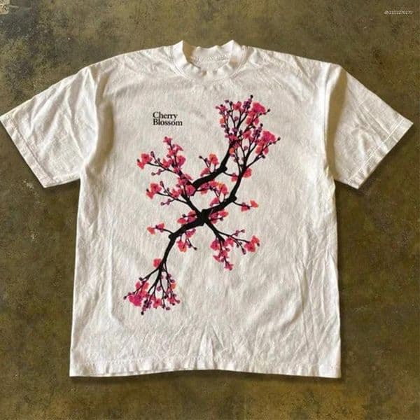 Men's T Shirts 2026 Pure Cotton T-shirt Retro Cherry Blossom Comfortable Breathable High-quality Beach Travel Party Instagram