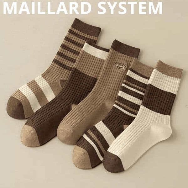 5 Pairs Of Maillard Color System Womens Socks Autumn And Winter Vintage Fun Fashion Athletic Sports Trend 260107