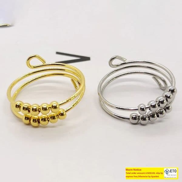 Adjustable Anxiety Rings Stainless Steel Spinner Fidget Band Ring For Men Women Fashion Design Stress Reliever Decompression Rotate Spiral Beads Finger Jewelry LL