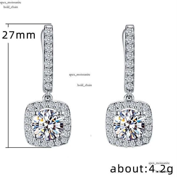 Classical Designer 18K White Gold Plated Square Shape Cubic Zirconia Clip on for Women Sapphire Crystal Diamond Drop Earrings Dangle Earring Anti-allergy