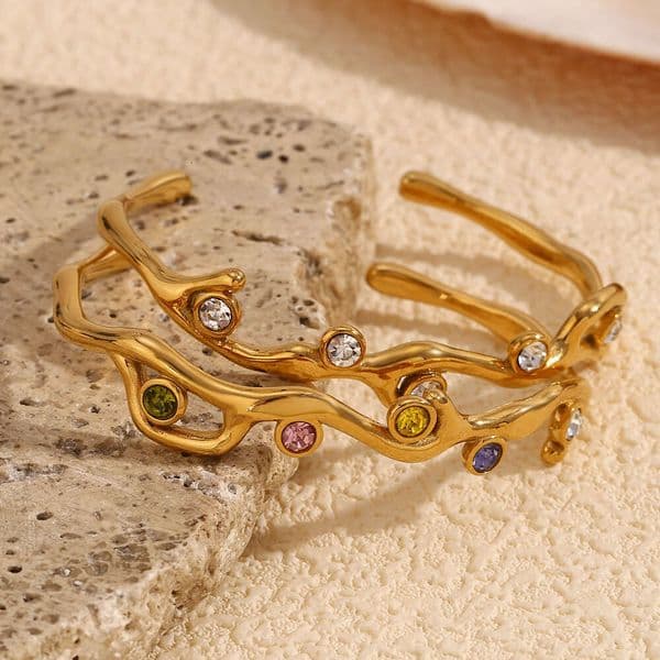 Fashion Niche Design Jewelry Stainless Steel 18K Gold Plated Creative Personality Tree Branch Colorful Diamond Bracelet for