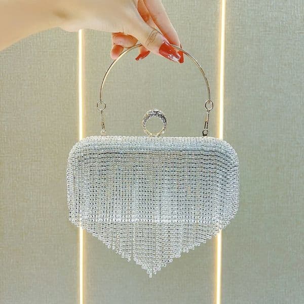 2026 new model Designer's new tassel rhinestone bag for evening dress, banquet handbag, diamond inlaid handbag, elegant socialite handbag, and banquet bag