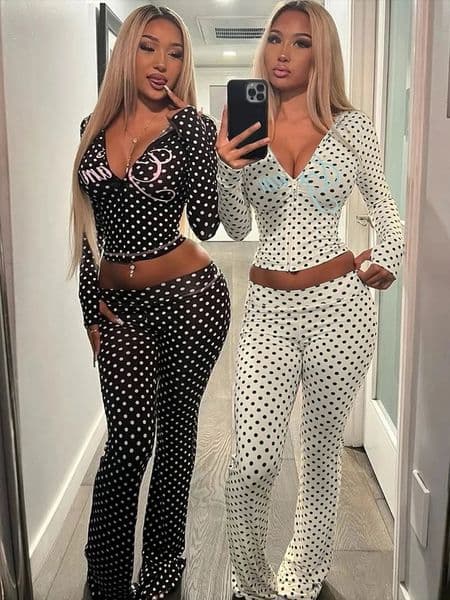 Weird Puss Polka Dot Letter Print 2 Piece Set Woman Tracksuit Trend Sexy Hooded JacketPants Skinny Stretch Matching Streetwear 260107