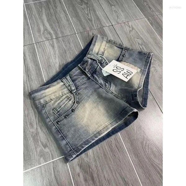 Women's Shorts Vintage Denim Women Sexy Blue Gothic Low Waist Female Punk Retro Summer Streetwear Short Jeans Slim Up