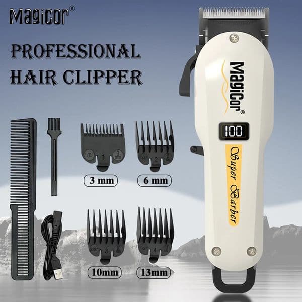 MAGICOR Cordless Hair Cutting Machine USB Charging Hair Trimmer Portable Hair Clipper LED Display White Hair Trimmers For Men 260106
