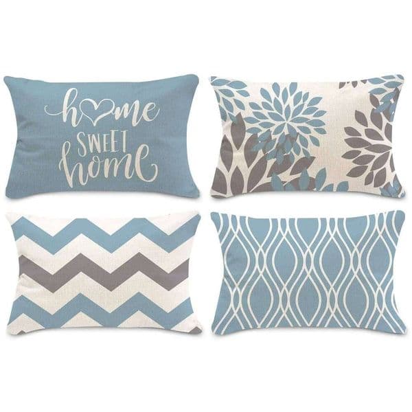 Lake blue white geometric linen case sofa cushion cover home decoration can be customized for you 30x50 40x60 26T0108