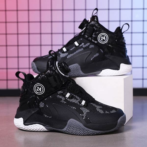 New mesh breathable basketball shoes, student rotating button wear-resistant sneakers, boys' shoes, autumn anti slip sports shoes