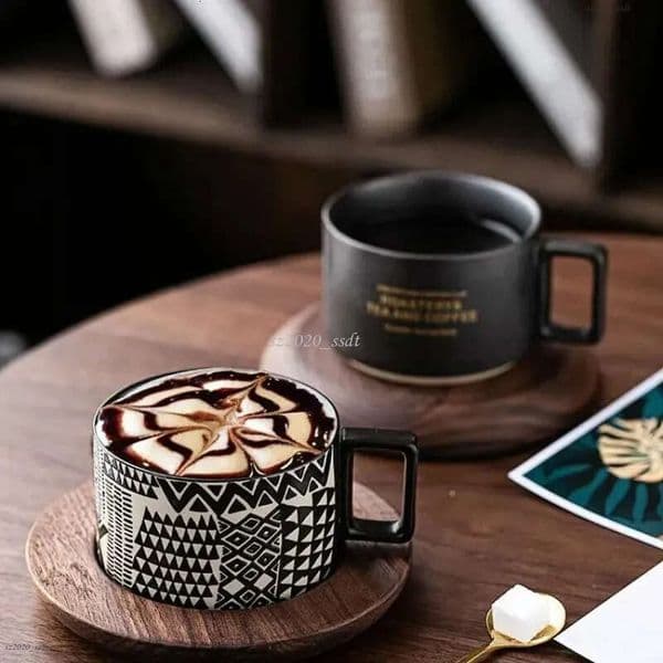 Designer coffee cup, black bone porcelain luxury cup set, elegant coffee cup for high-end ceramic tea cup, tea cup, coffee cup and tea set gift set