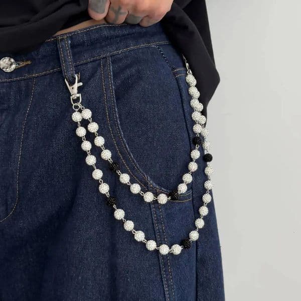Salircon Hip Hop Rhinestone Waist Belt Keychain for Women Men Trendy Creative Doublelayer Belt Waist Chain Grunge Street Jewelry 260104BJ