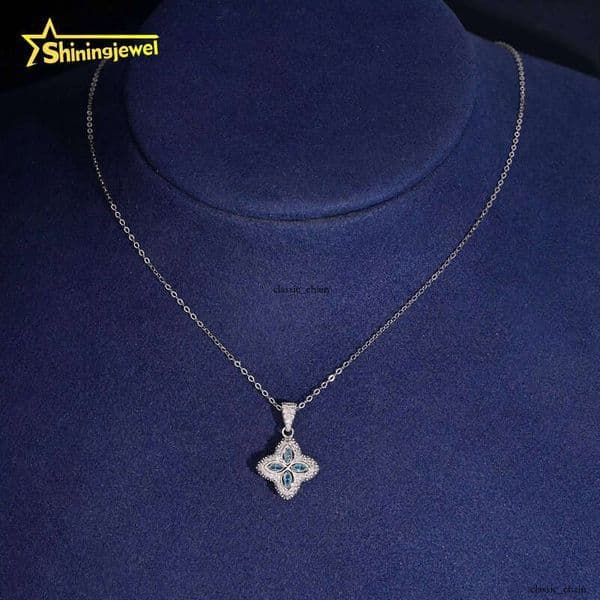 Hot Sale 15mm Clover Design Charm S925 Gold Plated IGI Blue Diaspore Transparent VVS Moissanite Tester Elegant Iced Pendant Fashion Jewelry