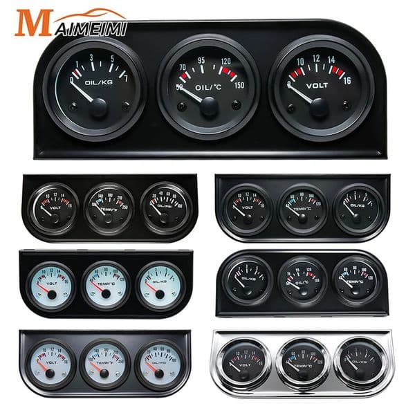 52MM 3 In 1 Oil Pressure Gauge Volt meter water temp gauge Kit with sensor Temperature Triple Meter 260108