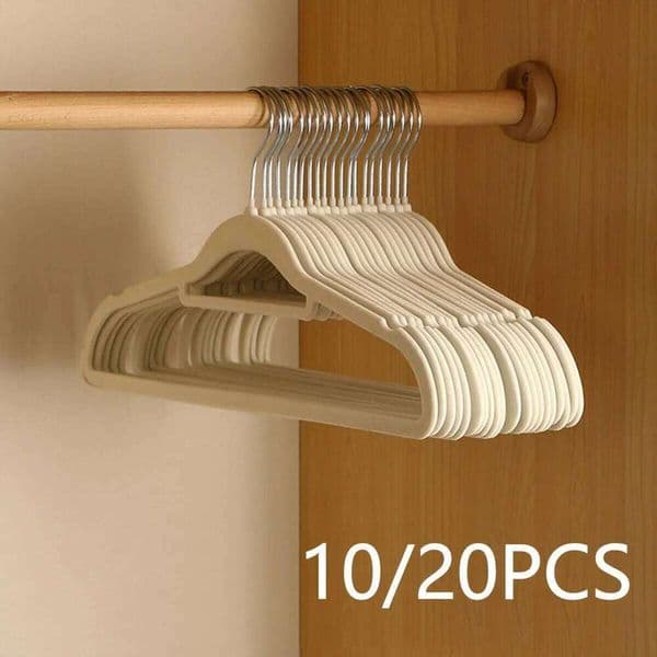 10/20 Pieces of High-Grade Velvet Non-Slip Flocked Felt Sturdy Heavy-Duty and Suit Durable Thin Beige/Gray/Black Hangers, Save Close 26T0109