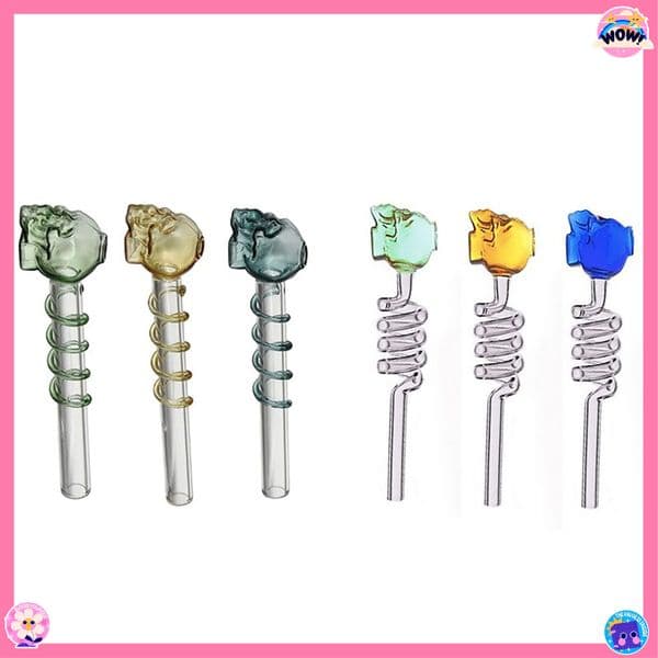 Wholesale colorful 14cm Skull shape glass Oil Burners Smoking Pipe Spiral Hand Pipe Clear Pyrex Glass Tube