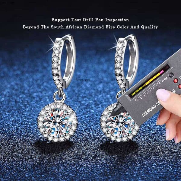 VVS Moissanite E032 New Fashion 925 Sterling Silver Diaspore IGI Luxurious Crystal Pendant Hook Earrings Women's Jewelry Gift