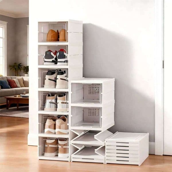 1x/2x Clear Cabinet Foldable Sneaker Shoes Storage Organizers Dustproof Thickening shoes Boxes High-top Shoe Rack Shelf 26H0109