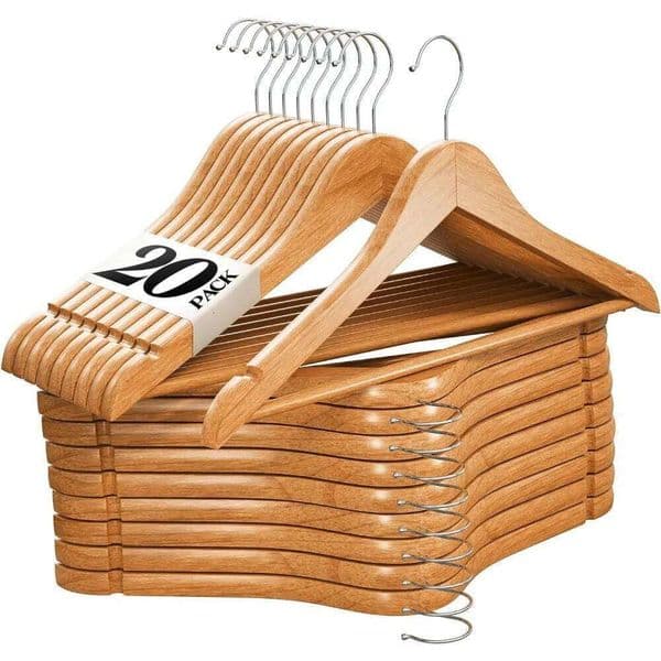 Premium Wooden Durable Non Slip Coat Heavy Duty Natural Solid Wood Hanger Clothes Storage Hangers Swivel 26T0109