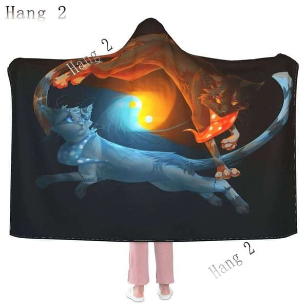 Warriors Cats Hoodie Wearable Throw Blankets Couch Blanket Hooded for Kids Teens Men Women All Season X260109