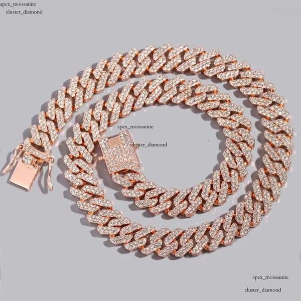 Chains 12MM Rose Gold Color Miami Cuban Link Chain Necklace Bracelet Iced Out Bling Rhinestone Choker Women Men Hip Hop Jewelry cf