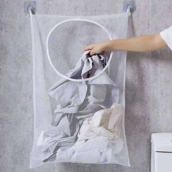 Dirty Clothes Storage Bag Basket Frame Bucket Foldable Mesh Laundry Bathroom Wall Hanging Household Clothing Organizer with Hook 26T0109