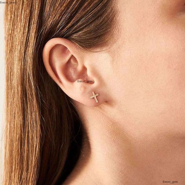 Custom Wholesale Vintage Crystal Fashion Women's 5A VVS Moissanite IGI 925 Sterling Silver Cross Earrings