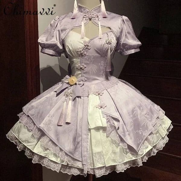 Bestseller Chinese Style Lolita Dress Spring and Summer New Sweet Girl Lace Splicing Short Sleeve High Waist Kawaii Lo Dresses ddmytues