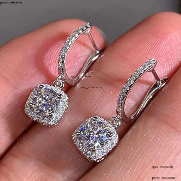 Classical Designer 18K White Gold Plated Square Shape Cubic Zirconia Clip IGI on for Women Sapphire Crystal Diamond Drop Earrings Dangle Earring Anti-allergy c4