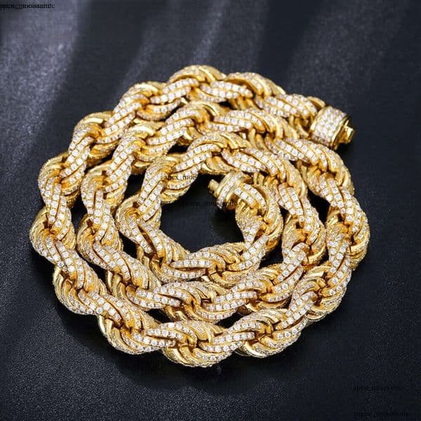 Dropshipping Pass Diamond Tester Iced Out Moissanite Rope IGI Chain Lab Gemstone Twist Necklace 925 Sterling Silver for Men Hiphop c7