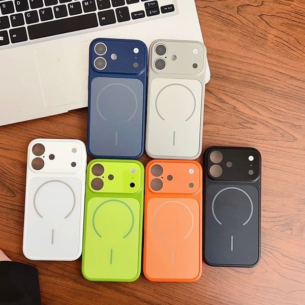 Luxury Magnet Wireless Charging Cases For Iphone 17 Air 16 15 14 Pro Max 13 Iphone17 I17 Glass Hard PC Leechee Grain Camera Lens Protector Fine Hole Phone Back