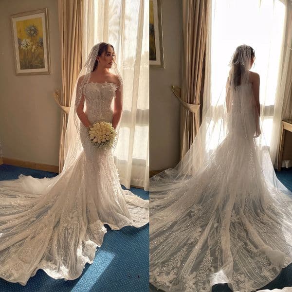 Exquisite Mermaid Wedding Dresses Strapless Removable Sleeves Bridal Gown Appliques Sequins Sweep Train Dress Custom Made Youmaigowns
