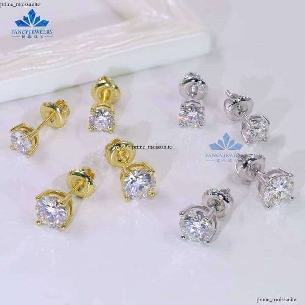 VVS Moissanite 2025 New 925 Sterling Silver Rhodium Plated 5mm 6.5mm 8mm Silicon Stone Screw Back Women's Earrings dd