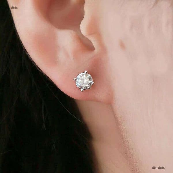 VVS Moissanite Classic 4-Prong 925 Sterling Silver Gold Plated VVS Sandstone GRA Certificate Unisex Stud Earrings