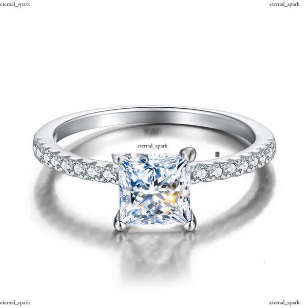 Wholesale GRA Certified VVS Moissanite Slim Cushion Cut Chrysolite Ring 925 Sterling Silver Women Engagement Luxury Jewelry 9c