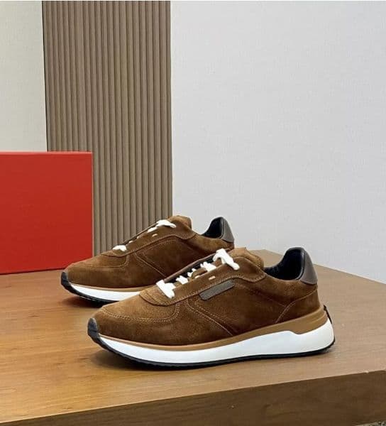 Elegant Designer Men's Low Cut Pacific Gancini Sneaker Shoes Calf Leather & Suede Light Sole Trainers Party Dress Wedding Comfort Men Skateboard Walking EU38-46