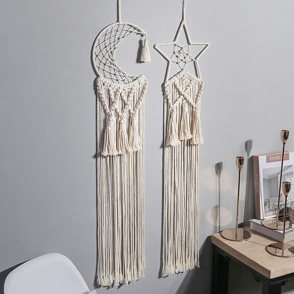 Macrame Wall Hanging Tapestry Wall Decoration Cotton Bohemian Hand Woven Star Moon Dreamcatcher Nordic Style Living Room Home Art Decor Beautiful Gifts