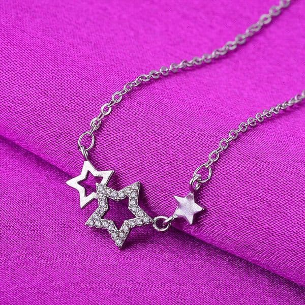 New Hot-Selling Silver-Plated Necklace Collarbone Chain with Stone Star Cute Sweet Korean Style Silver Jewelry Birthday Gift
