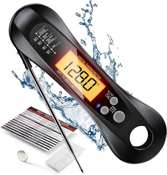 Digital Instant Read Meat Thermometer with Foldable Probe LED Display - For Grilling Cooking Kitchen BBQ 260104