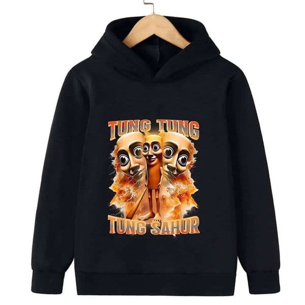 Autumn Brainrot Character Printed Hooded Sweatshirt for Boy Girl Fashionable Casual Warm Fleece Children Long Sleeved Clothing X260109