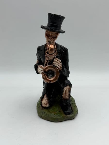 Skeleton Orchestra Saxophonist Figurine - Gothic Halloween Top Hat Skull Saxophone Decor Ornament