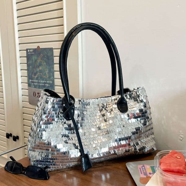 designer bag 2026 New Model silver Sequin Handbag Personalized Underarm Hot Girl Shoulder Tote Bag