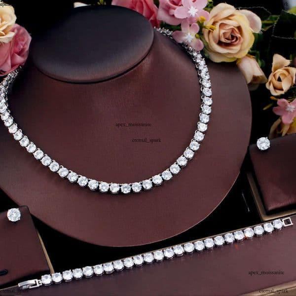 2024 Top IGI Sell Wedding Sets Luxury Jewelry 18K Gold Fill Round Cut White 5A Cubic Zircon CZ Diamond Stud Earring Tennis Bracelet Women Necklace Gift