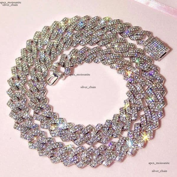 Chains Iced Out 14mm Prong Cuban Link Chain Necklace For Women Bling Clustered Rhinestones Pave Miami Choker JewelleryChains