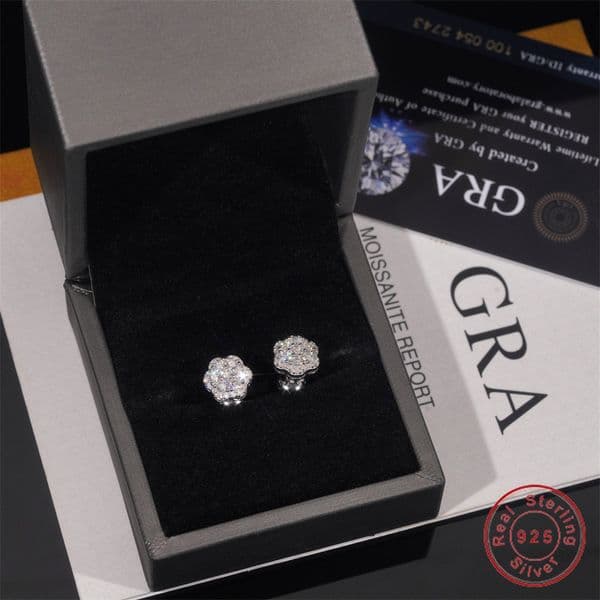 2026 Choucong Hip Hop Stud Earrings Luxury Jewelry Genuine 100% 925 Sterling Silver Round Cut Moissanite Diamond Elegant Party Women Flower Fashion Earring Gift