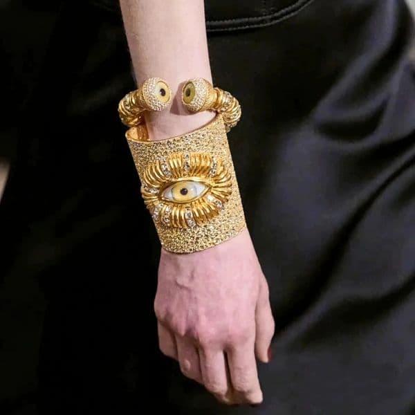 Schiaparelli Cuff Bangle Vintage Alloy Plated Eyes Full Diamond Cuff Bracelet For Women Fashion Jewelry Gorgeous Hand Open Bracelet Accessory