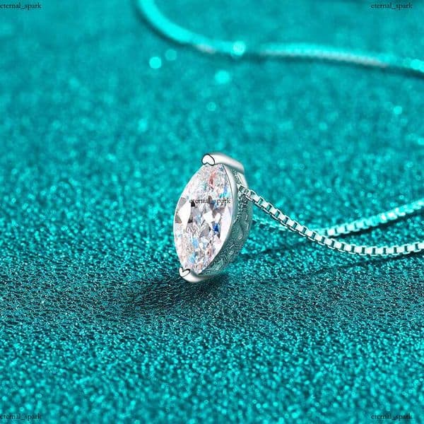 OAHLAN Fine Jewelry 1ct Marquise Cut VVS Moissanite Pendant S Sterling Sier Necklace for Women Party Anniversary Engagement bb