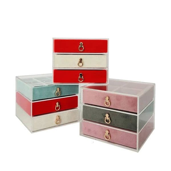 Acrylic Drawer Velvet Jewelry Box for Earrings Studs Desktop Multi-Functional Bracelet, Ring, and Necklace Organizer
